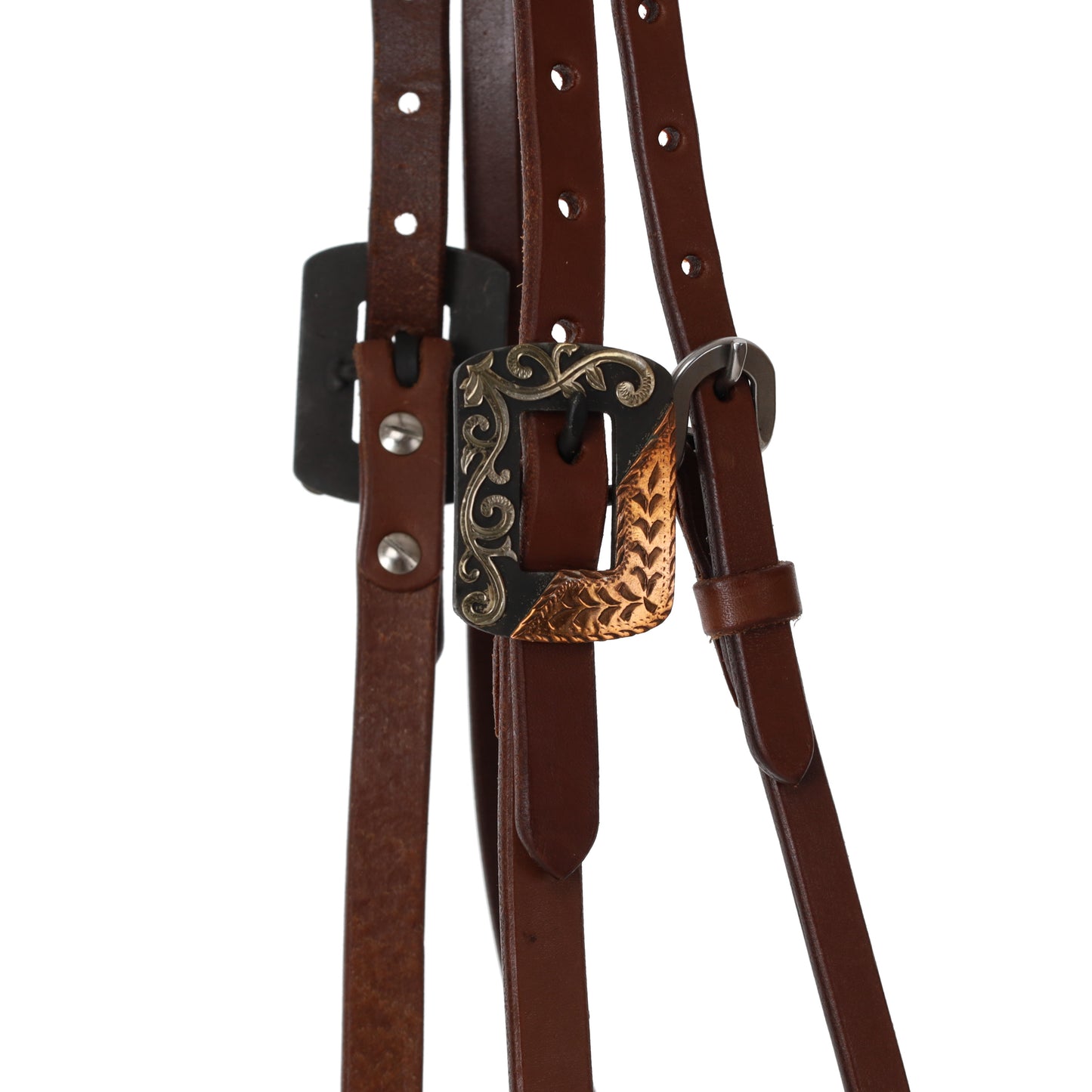 Showman Oiled Harness Leather Browband Headstall - Copper and Floral Buckles SH-17BB