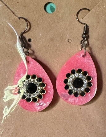 Pink Acrylic Stone Sunflower Earrings