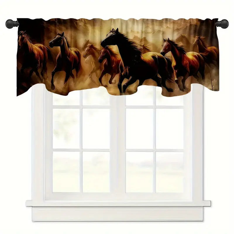 Galloping Horses, Short Valance Curtains with Wild Horses Running