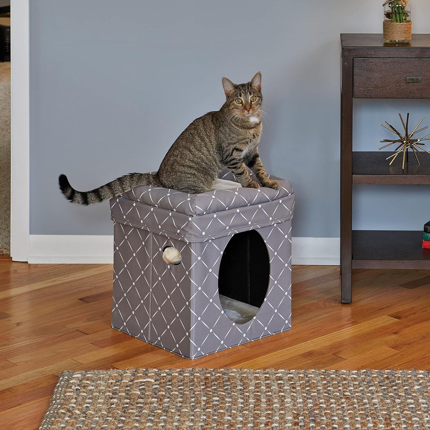 Cat Hous in Fashionable Mushroom Diamond Print