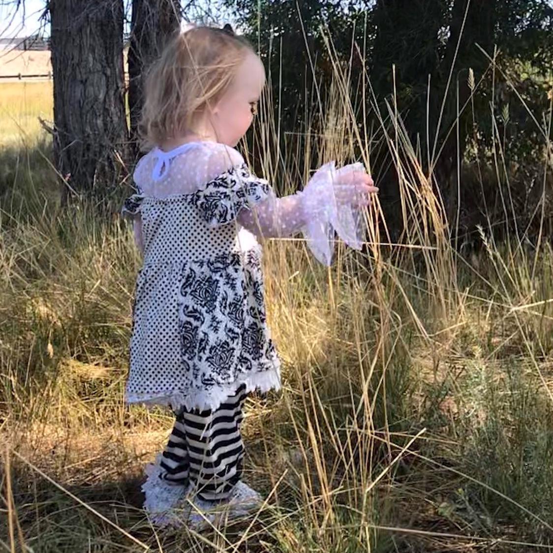 Black and White Lace Outfit, Girls Lace Top, Tunic Tank, and Striped Pants, Funeral Outfit for Little Girls, Special Occasion Outfit