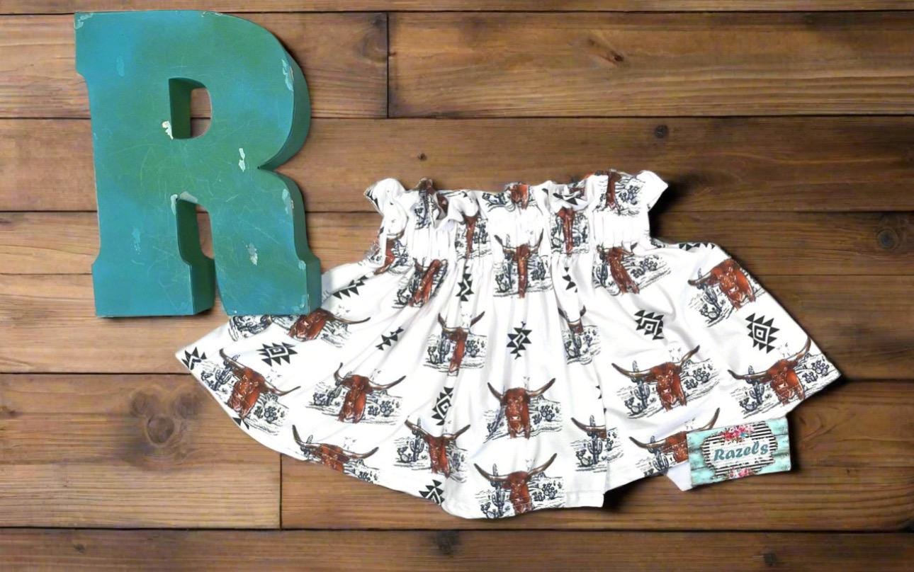 Girls Cowgirl Skirt | Western Longhorn Aztec Print Skirt