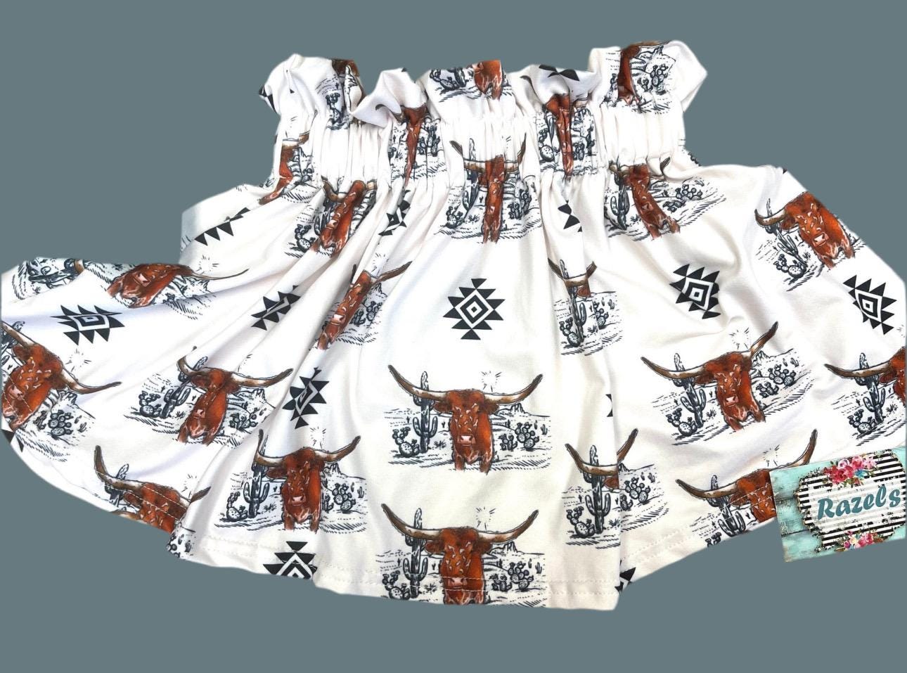 Girls Cowgirl Skirt | Western Longhorn Aztec Print Skirt