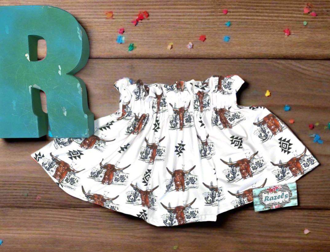 Girls Cowgirl Skirt | Western Longhorn Aztec Print Skirt