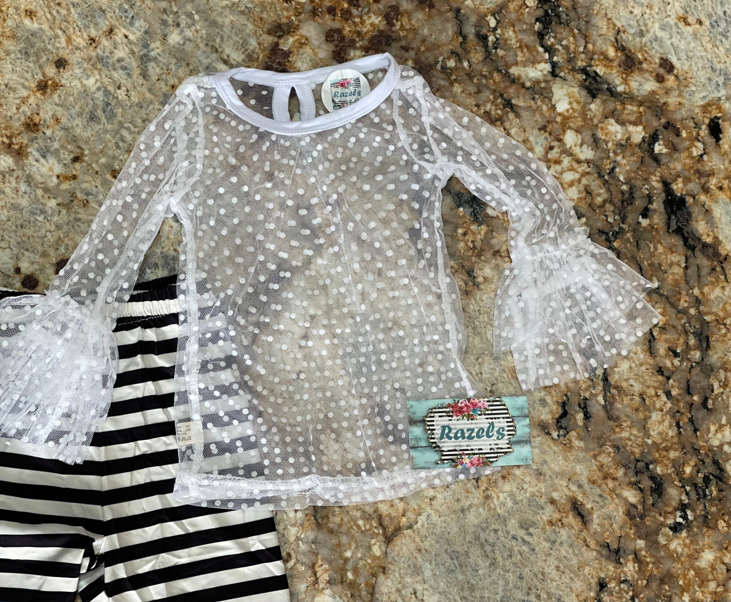Black and White Lace Outfit, Girls Lace Top, Tunic Tank, and Striped Pants, Funeral Outfit for Little Girls, Special Occasion Outfit