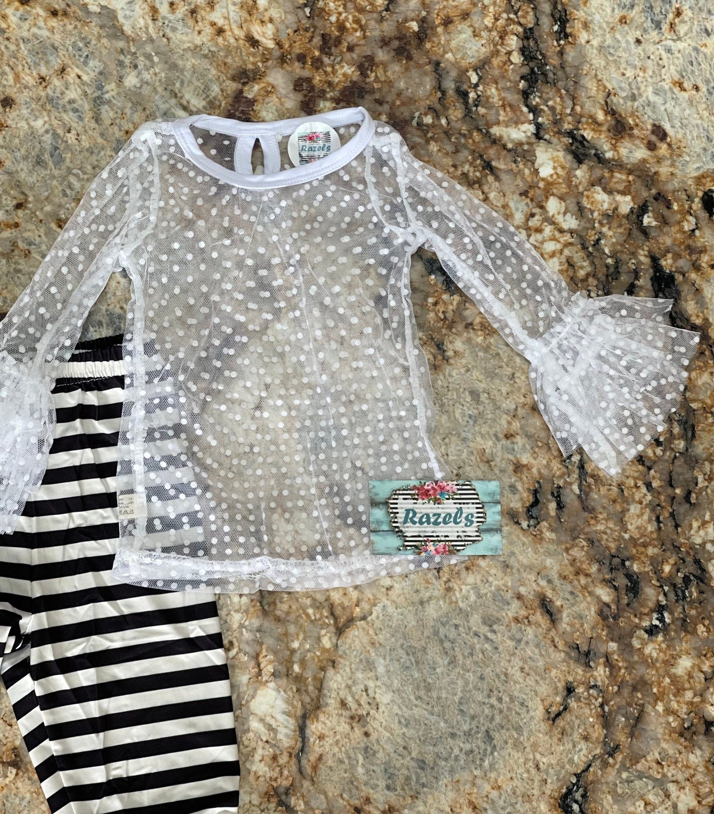 Black and White Lace Outfit, Girls Lace Top, Tunic Tank, and Striped Pants, Funeral Outfit for Little Girls, Special Occasion Outfit