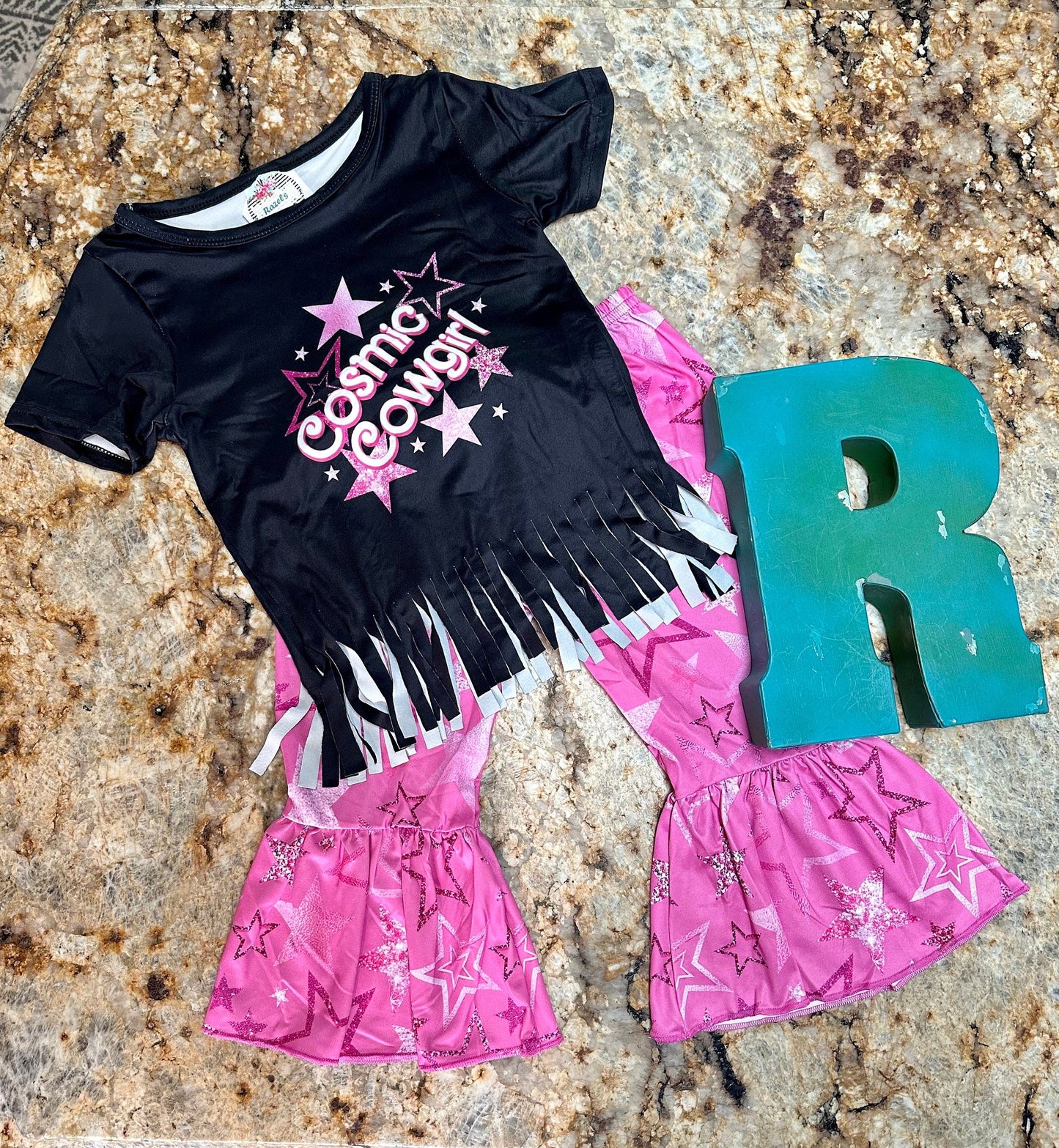 Cosmic Cowgirl Bell Bottom Outfit, Pink Star Bell Bottoms