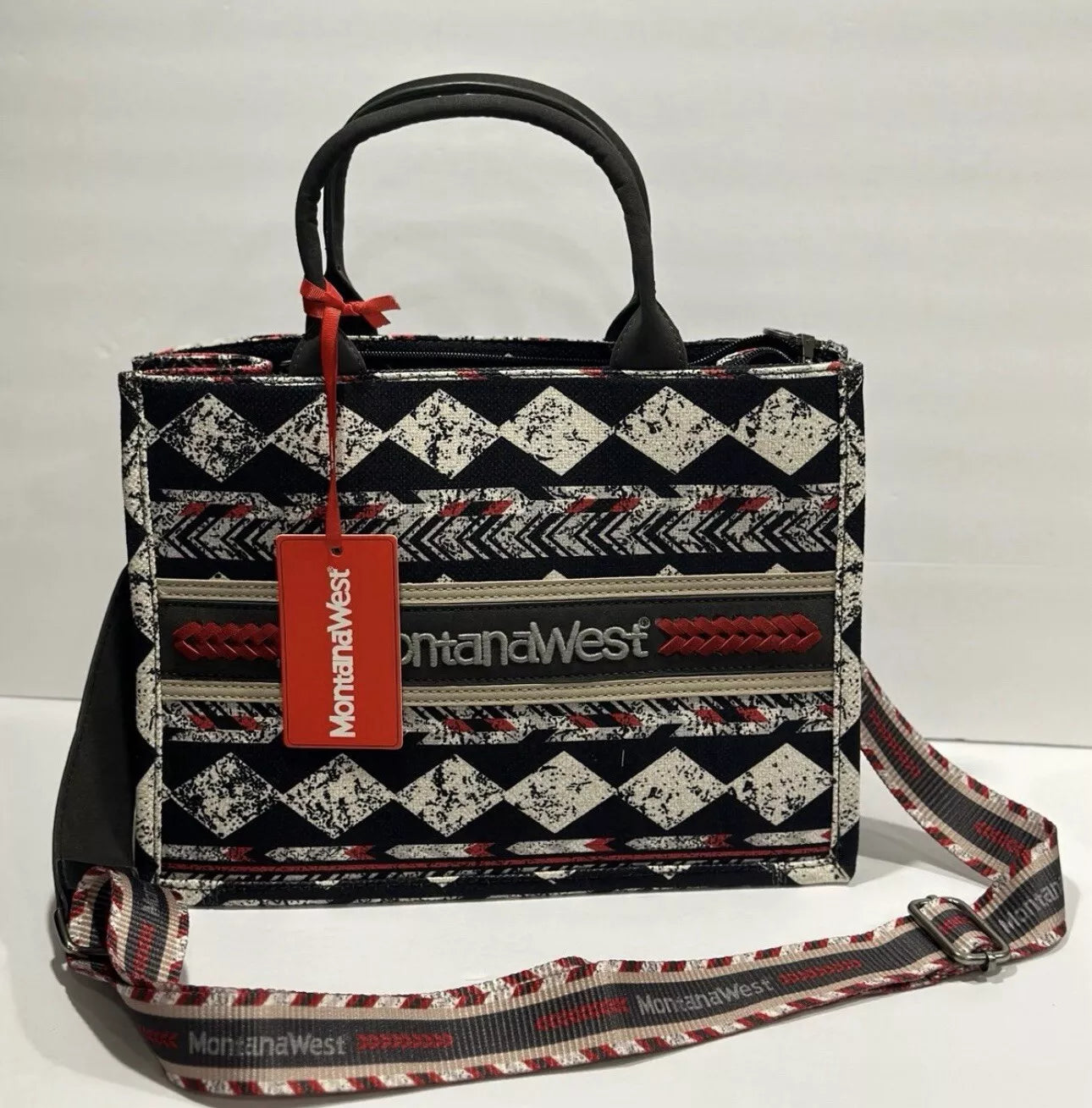 MW01G-8120S Montana West Boho Ethnic Print Concealed Carry Tote/Crossbody -Black
