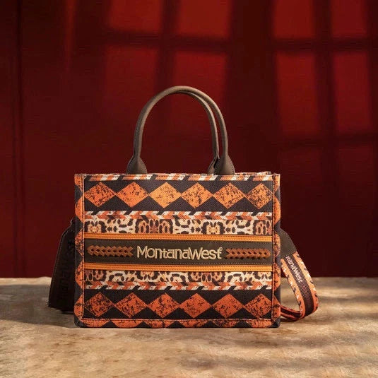 MW01G-8120S Montana West Boho Ethnic Print Concealed Carry Tote/Crossbody -Leopard