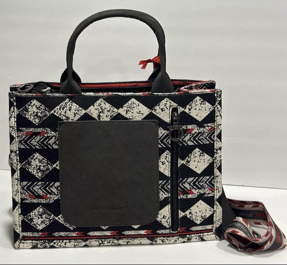 MW01G-8120S Montana West Boho Ethnic Print Concealed Carry Tote/Crossbody -Black