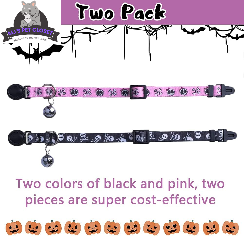 Cute & Stylish Breakaway Cat Collars! πΎπ 2-pack in Pink & Black Skull Design, Perfect for Your Fashionable Feline! ππ±