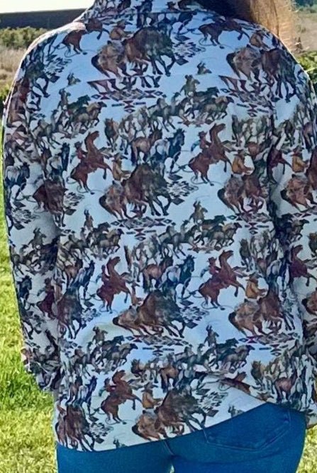 Womens Cowboy Shirt, Vintage Cowboy Shirt, Women's WESTERN CORDUROY, Cowgirl Button Up Shirt, Cowboy Print Shirt,