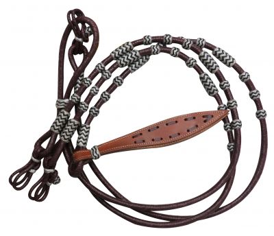 Showman Braided purple burgundy rawhide romal reins with leather popper 032