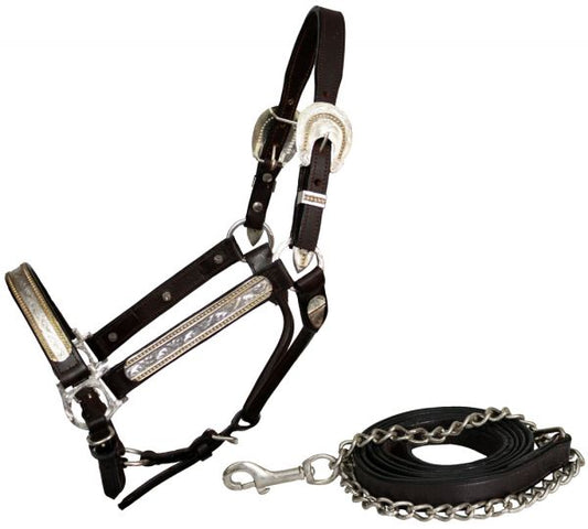 Showman leather horse size silver show halter 1210