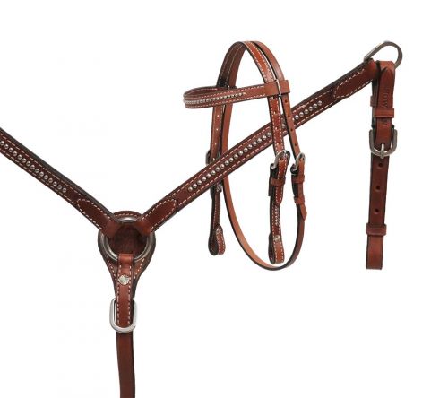 Showman Mini Size Medium leather headstall and breast collar set with silver studs 13793