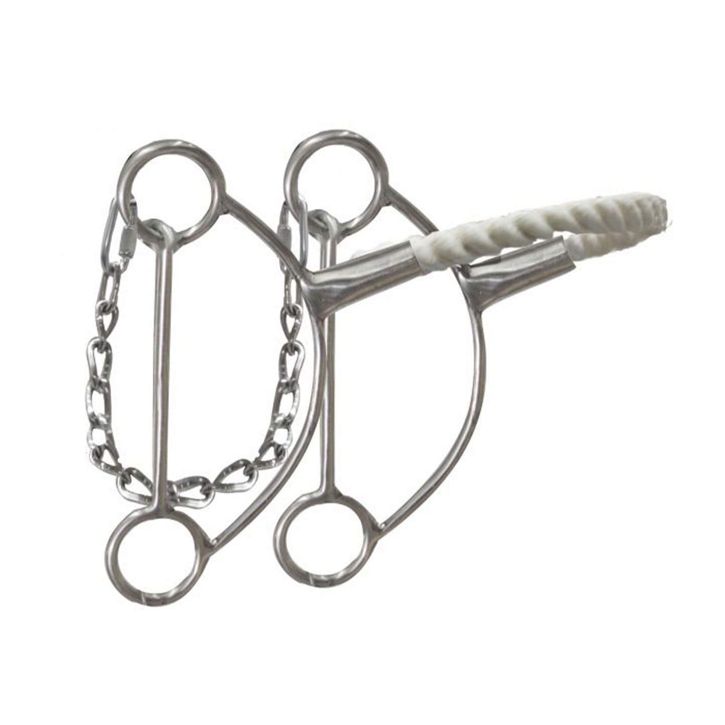 Showman Stainless steel hackamore with wax coated twisted rope noseband. 6" cheeks 14111