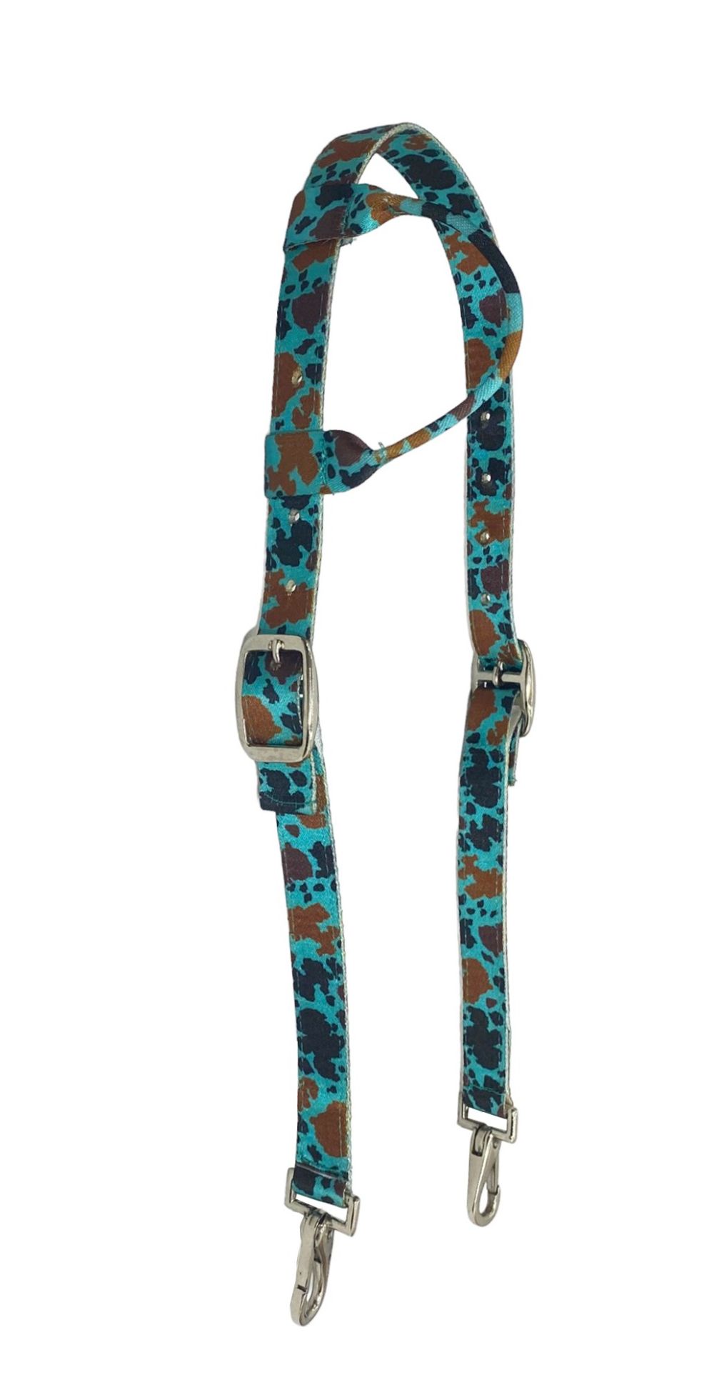 Showman Teal Cow Print One Ear Nylon Headstall 14562