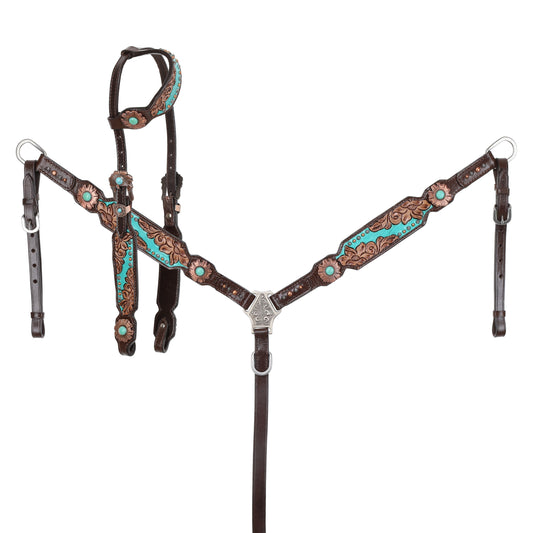 Showman Limited Edition Azure Petal One Ear Headstall and Breastcollar Set 14985L