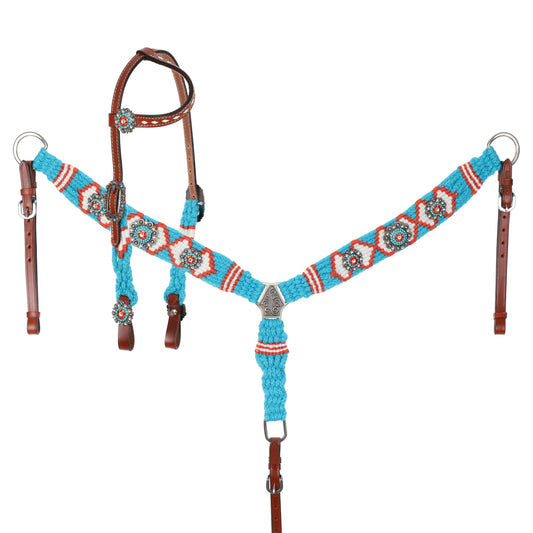 Showman Citrus Sea Mohair One Ear Headstall and Breastcollar Set 15056
