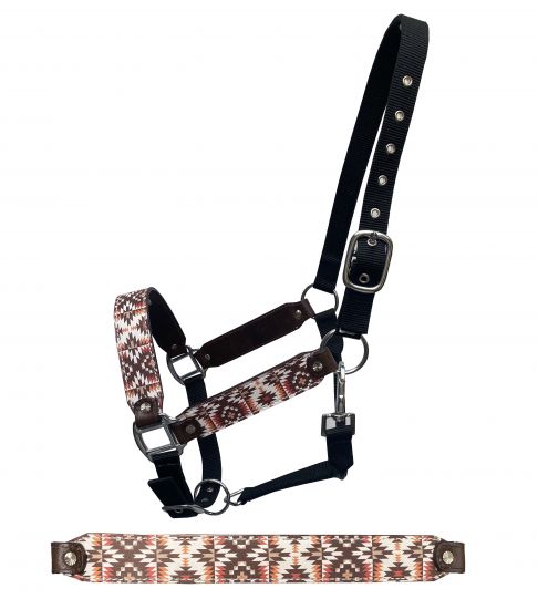 Showman Premium Nylon Horse Sized 3 Ply Halter with Navaho print overlay on cheeks and nose 16783