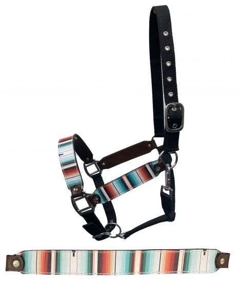 Showman Premium Nylon Horse Sized Halter with serape print overlay on cheeks and nose 16786