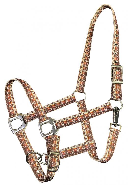 Showman Premium Nylon Horse Sized Halter with Orange Southwestern Print 16811