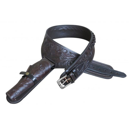 Showman 44/45 Caliber Dark oil tooled leather Western gun holster and belt 176055