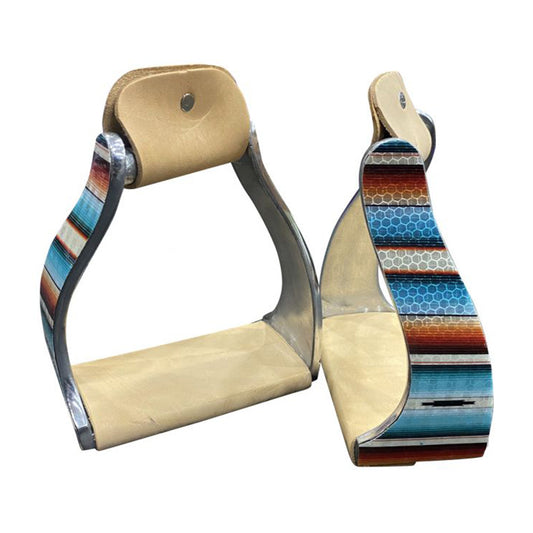Showman Lightweight Twisted Angled Aluminum Stirrups with Serape Print Overlay 178031