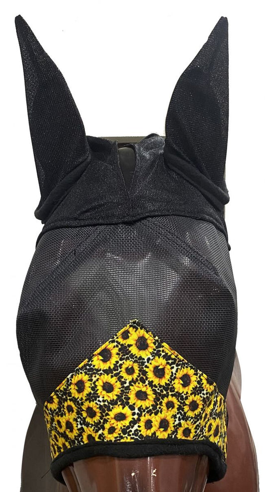 Showman Sunflower & Cheetah Print accent horse size fly mask with ears 178049