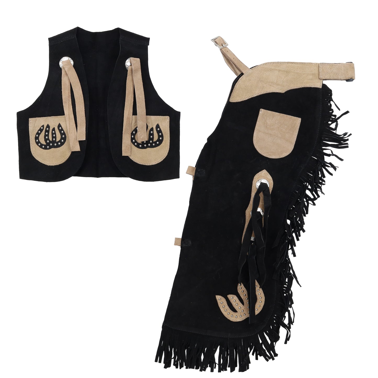 Showman Kid's Suede Chaps and Vest with Horsehoe Design 2441