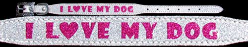 Showman Couture "I Love My Dog" Silver Glitter overlay leather dog collar