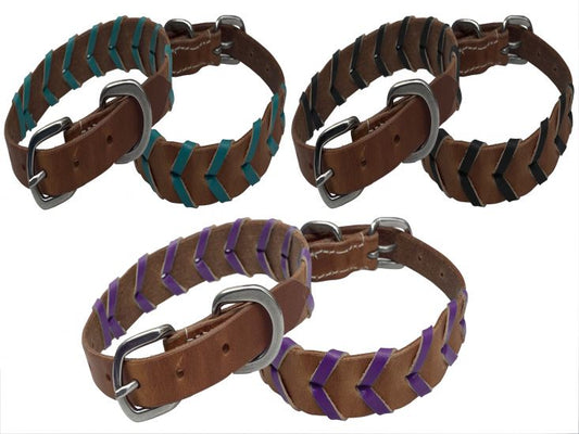 Showman Couture Genuine leather 1" dog collar with braided leather color accent 27520