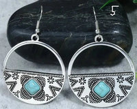 Vintage Boho Drop Dangle Earrings Ancient Silvery with Turquoise