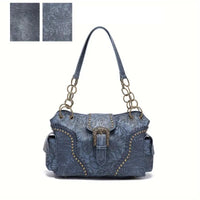 Retro Floral Embossed Lightweight Satchel Bag for Women with Side Pocket and Top Handle Zipper