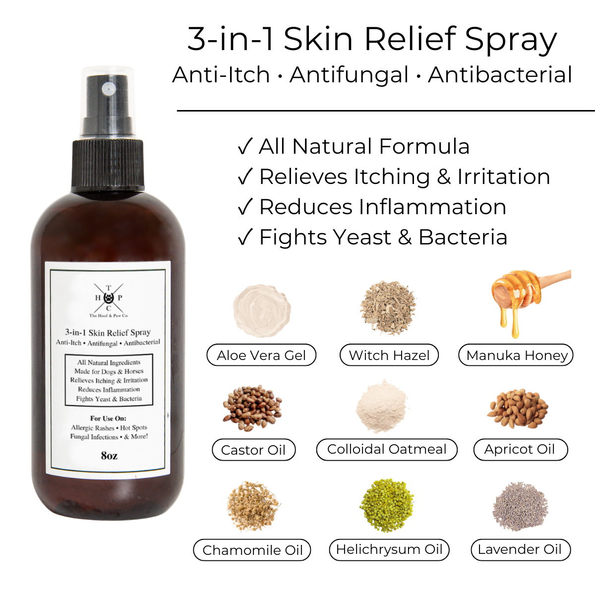 All Natural 3-in-1 Skin Relief Spray - for Dogs & Horses (8oz)