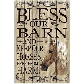 1pc Horse Funny Metal Tin Sign Bless Our Barn Keep Our Horses Free from Harm 12x8 Inch.