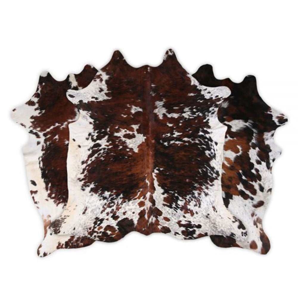 LG/XL Brazilian Normandie Tri-Color cowhide rugs. Measures approx. 42.5-50 square feet 6100