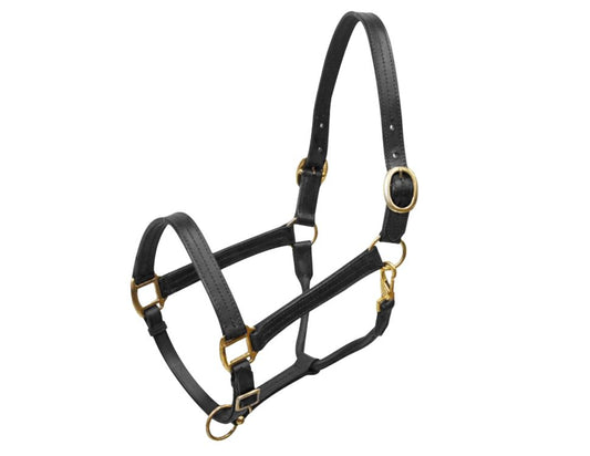 Large horse size (1100-1600lbs) leather halter with brass hardware BLACK 6620L