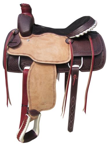 17" Circle S Roping Saddle with Basketweave and Barbwire Tooling 6802