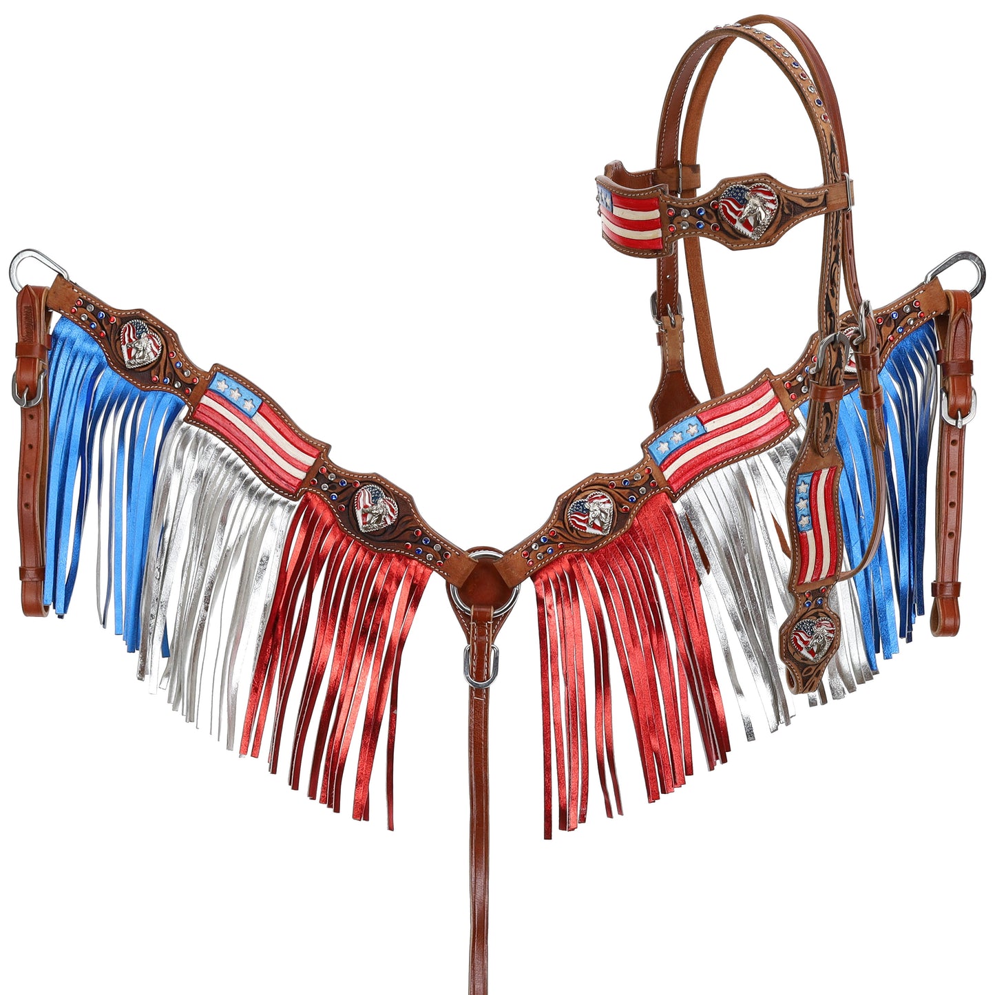Showman Painted American Flag Browband Headstall and Breastcollar Set 7026