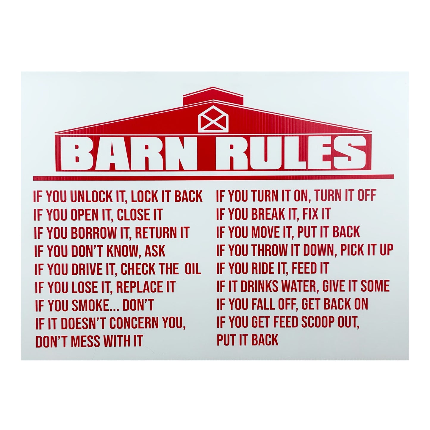 Barn Rules Sign - 18" x 24" 7604