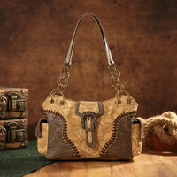Retro Floral Embossed Lightweight Satchel Bag for Women with Side Pocket and Top Handle Zipper