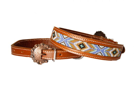 Showman Couture Genuine leather dog collar with periwinkle, mint, gold, and white beaded inlay DC-20