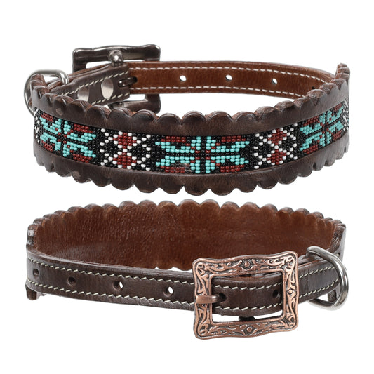 Showman Aztec Fusion Beaded Leather Dog Collar DC-56
