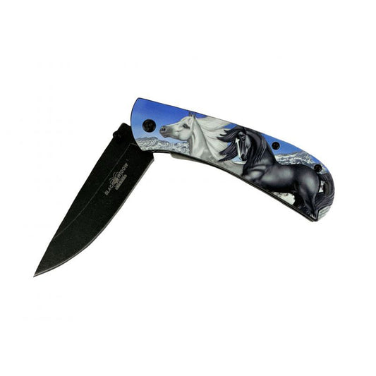 8" Horse Printed Tactical Knife with Clip - Blue DF-9046-3