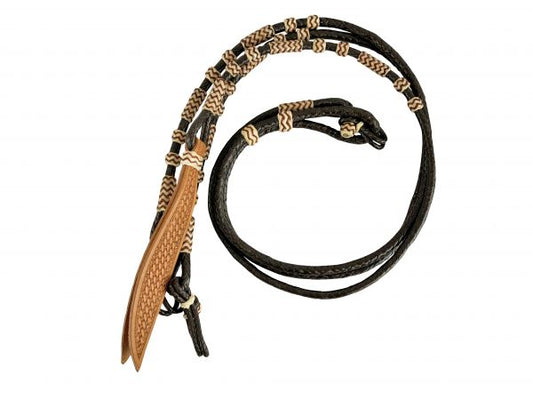 Showman Braided Dark Brown rawhide Romal reins with leather popper WX-2260
