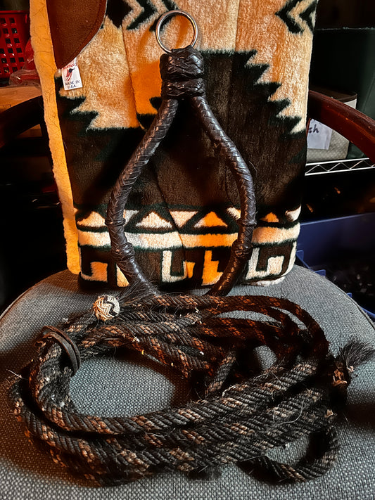 Leather Wrapped Rawhide Bosal with Mecate Reins