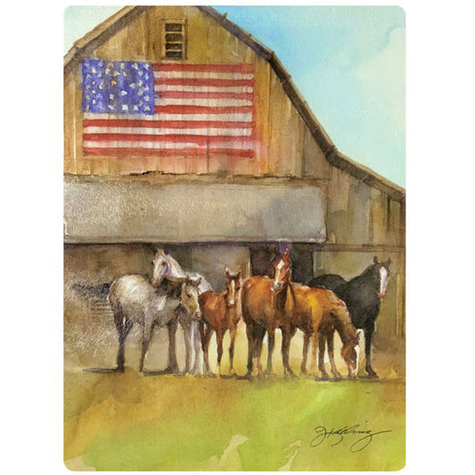 Tempered Glass Cutting Board - Watercolor Horses and Barn JRK-1414