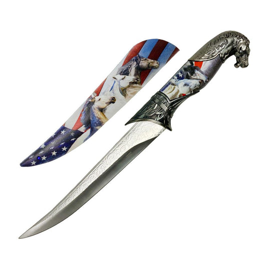 Stars and Stripes Horse Head Fixed Blade Dagger KN-1983