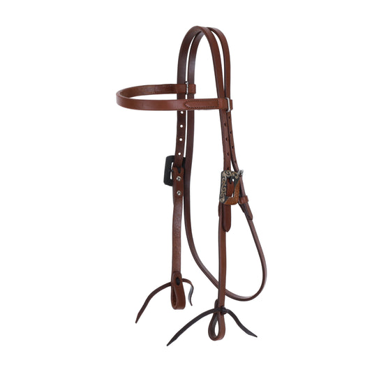 Showman Oiled Harness Leather Browband Headstall - Copper and Floral Buckles SH-17BB
